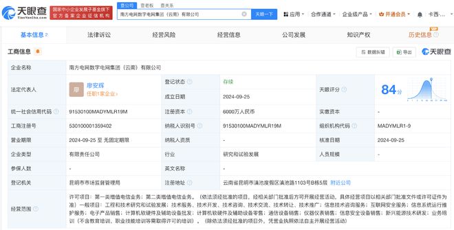 南方電網(wǎng)數(shù)字電網(wǎng)集團(tuán)云南公司成立，注冊(cè)資本6000萬(wàn)元布局?jǐn)?shù)字產(chǎn)業(yè)
